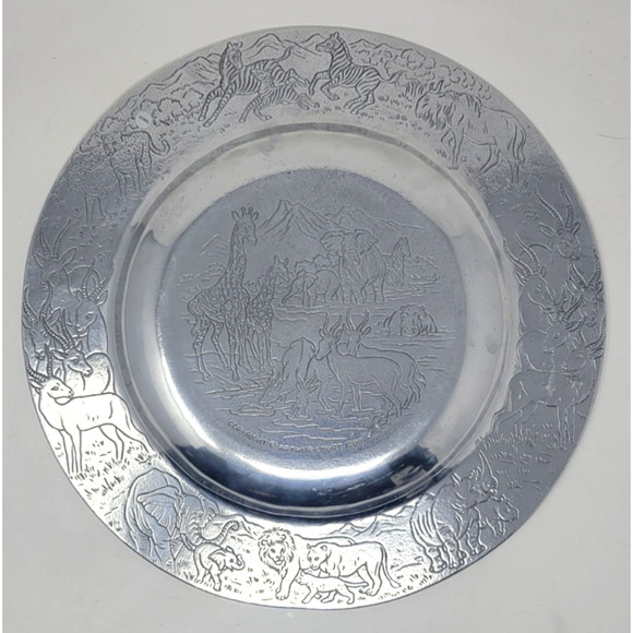 Vintage 1990 Arthur Court Safari Plate 14" Round Aluminum Serving Platter RARE - Picture 2 of 5